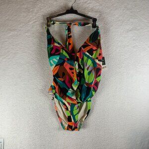 Bar III Womens Cowl Neck Cut Out Multicolor Halter One Piece Swimsuit Size M NWT